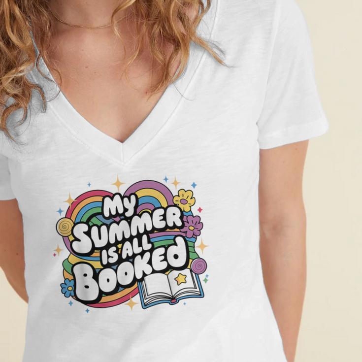 My Summer Is All Booked Book Reading Summer Reading For Men Women Women's Jersey Short Sleeve Deep V-Neck Tshirt My Summer Is All Booked Book Reading Summer Reading For Men Women Women's Jersey Short Sleeve Deep V-Neck Tshirt