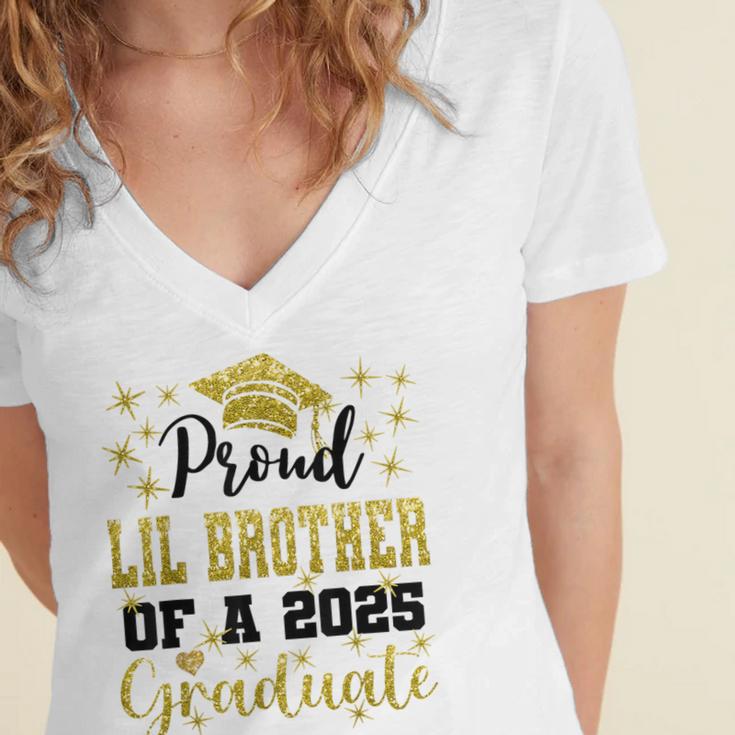 Super Proud Little Brother 2025 Graduate Graduation Family Women's Jersey Short Sleeve Deep V-Neck Tshirt
