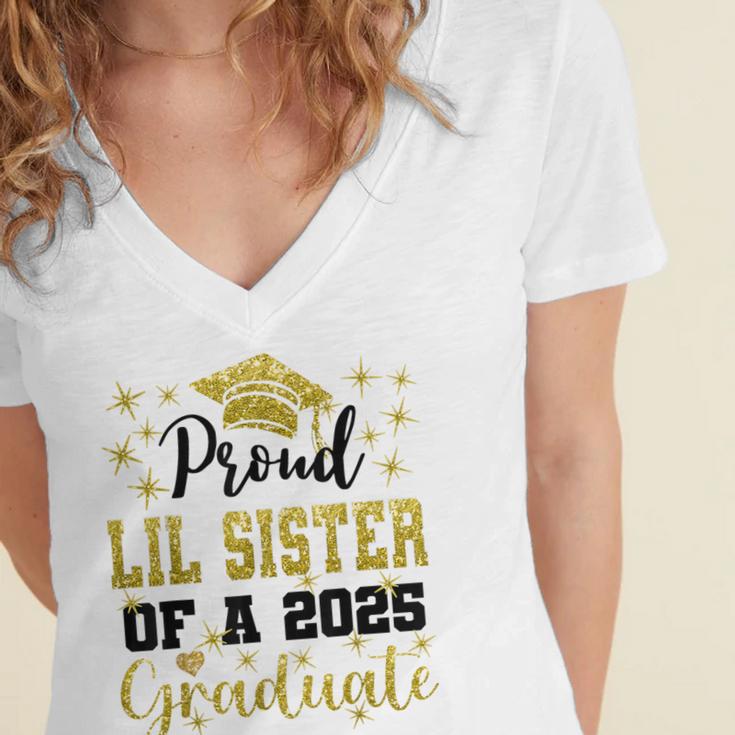 Super Proud Little Sister Of 2025 Graduate Graduation Family Women's Jersey Short Sleeve Deep V-Neck Tshirt