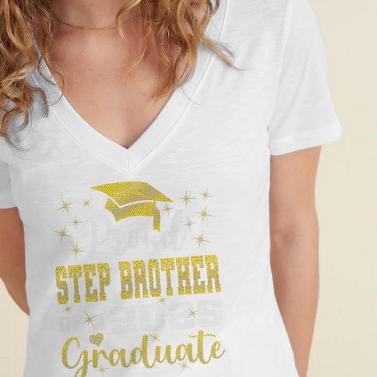 Super Proud Step Brother Of 2025 Graduate Graduation Family Premium Women's Jersey Short Sleeve Deep V-Neck Tshirt