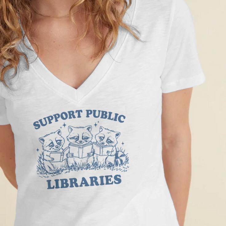 Support Your Local Library Read Banned Books Librarian Women's Jersey Short Sleeve Deep V-Neck Tshirt