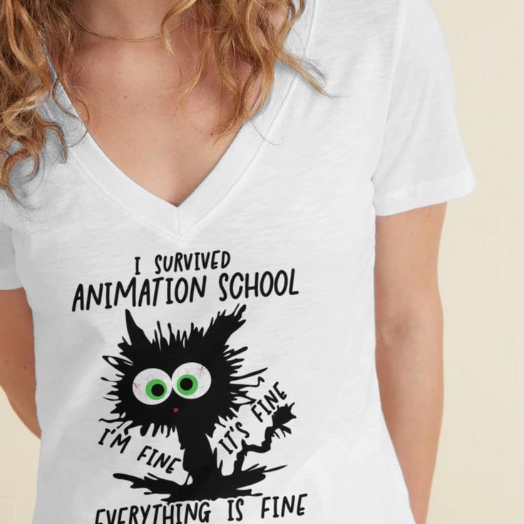 I Survived Animation School Graduation 2026 Women's Jersey Short Sleeve Deep V-Neck Tshirt