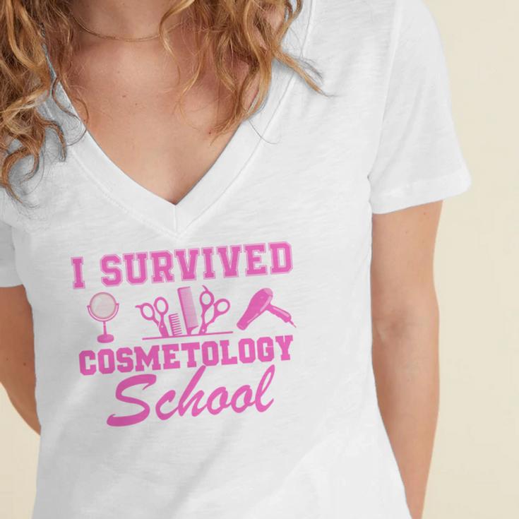 I Survived Cosmetology School Graduation Cosmetology Grad Women's Jersey Short Sleeve Deep V-Neck Tshirt
