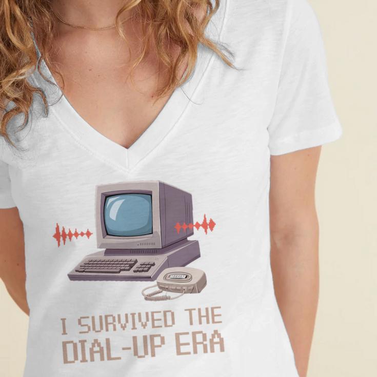 I Survived The Dial-Up Era Retro 90s Nostalgia Premium Tri-Blend Women's Jersey Short Sleeve Deep V-Neck Tshirt I Survived The Dial-Up Era Retro 90s Nostalgia Premium Tri-Blend Women's Jersey Short Sleeve Deep V-Neck Tshirt