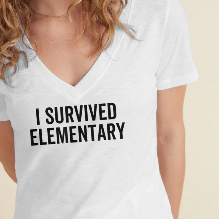 I Survived Elementary Graduation School Student Women's Jersey Short Sleeve Deep V-Neck Tshirt