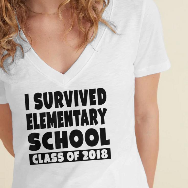 I Survived Elementary School Class Of 2018 Graduation Shirt Women's Jersey Short Sleeve Deep V-Neck Tshirt
