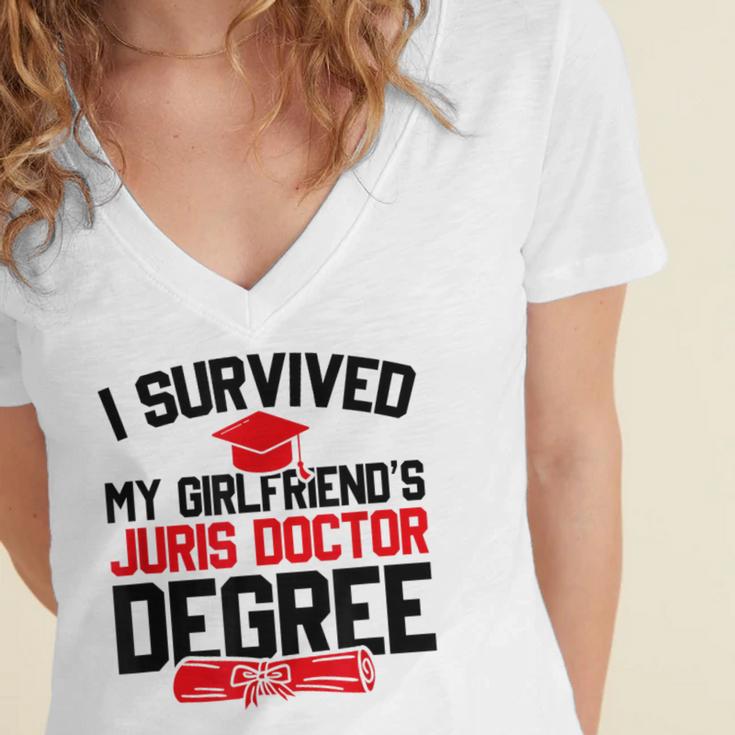 I Survived My Girlfriend's Juris Doctor Degree Graduation Women's Jersey Short Sleeve Deep V-Neck Tshirt