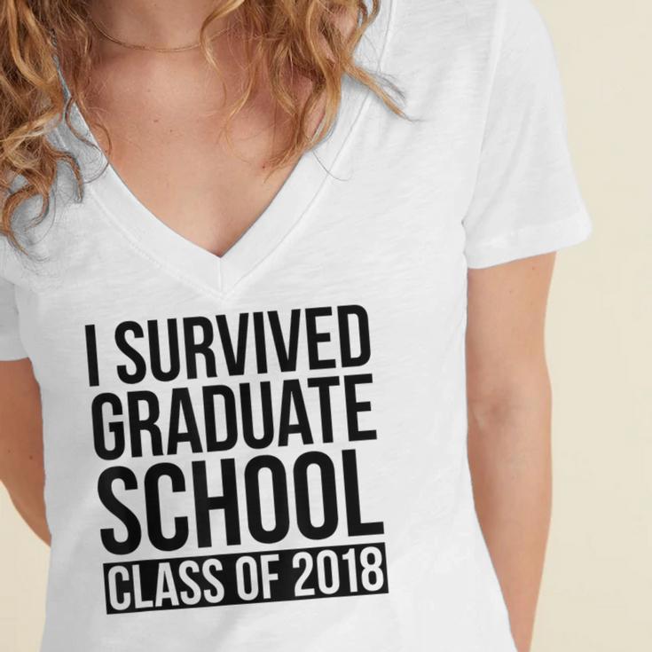 I Survived Graduate School Class Of 2018 Graduation Women's Jersey Short Sleeve Deep V-Neck Tshirt