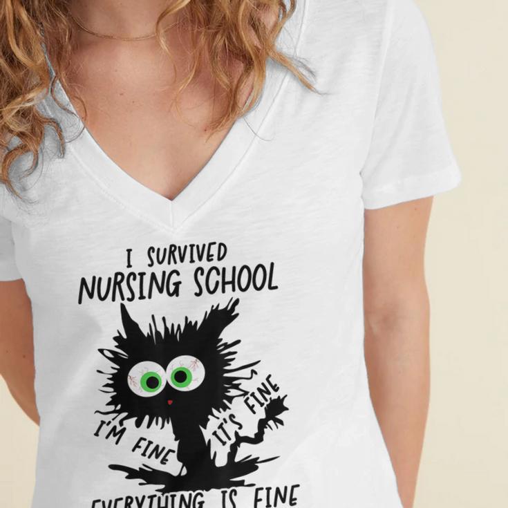I Survived Nursing School Graduation 2026 Nurse School Grad Women's Jersey Short Sleeve Deep V-Neck Tshirt