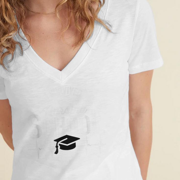 I Survived Nursing School Graduation RN NurseShirt Women's Jersey Short Sleeve Deep V-Neck Tshirt