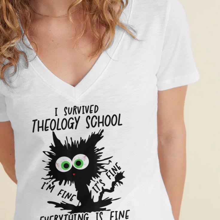 I Survived Theology School Graduation 2025 Women's Jersey Short Sleeve Deep V-Neck Tshirt