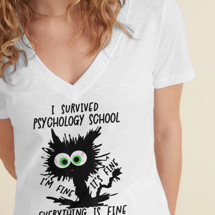 I Survived Psychology School Graduation 2026 2027 Women's Jersey Short Sleeve Deep V-Neck Tshirt
