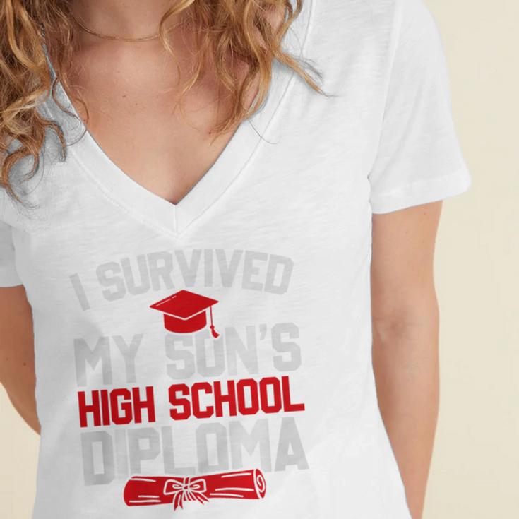 I Survived My Son's High School Diploma Graduation Premium Women's Jersey Short Sleeve Deep V-Neck Tshirt