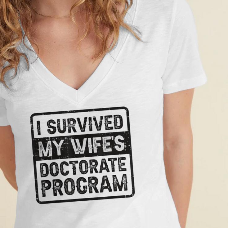 I Survived My Wife's Doctorate Program PhD Graduation Women's Jersey Short Sleeve Deep V-Neck Tshirt