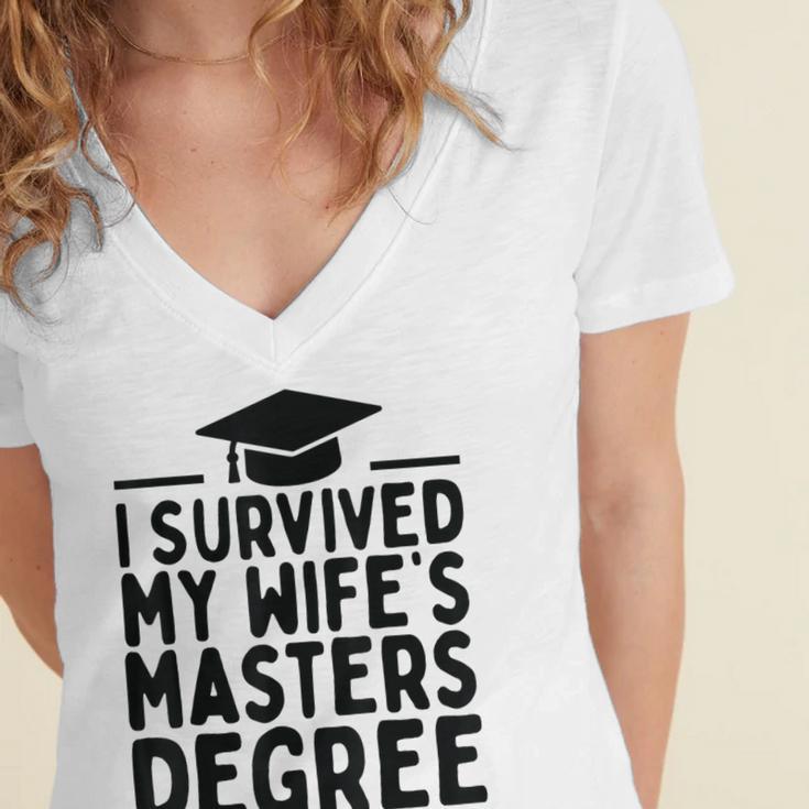 I Survived My Wife's Masters Degree Graduation Class Of 2025 Women's Jersey Short Sleeve Deep V-Neck Tshirt