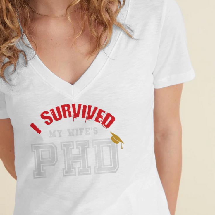 I Survived My Wife's PhD Graduation Slim Fit Shirt Women's Jersey Short Sleeve Deep V-Neck Tshirt