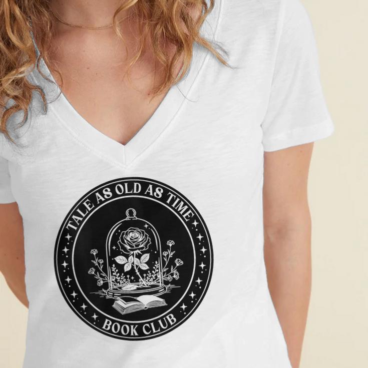 Tale As Old As Time Book Club Rose Women's Jersey Short Sleeve Deep V-Neck Tshirt