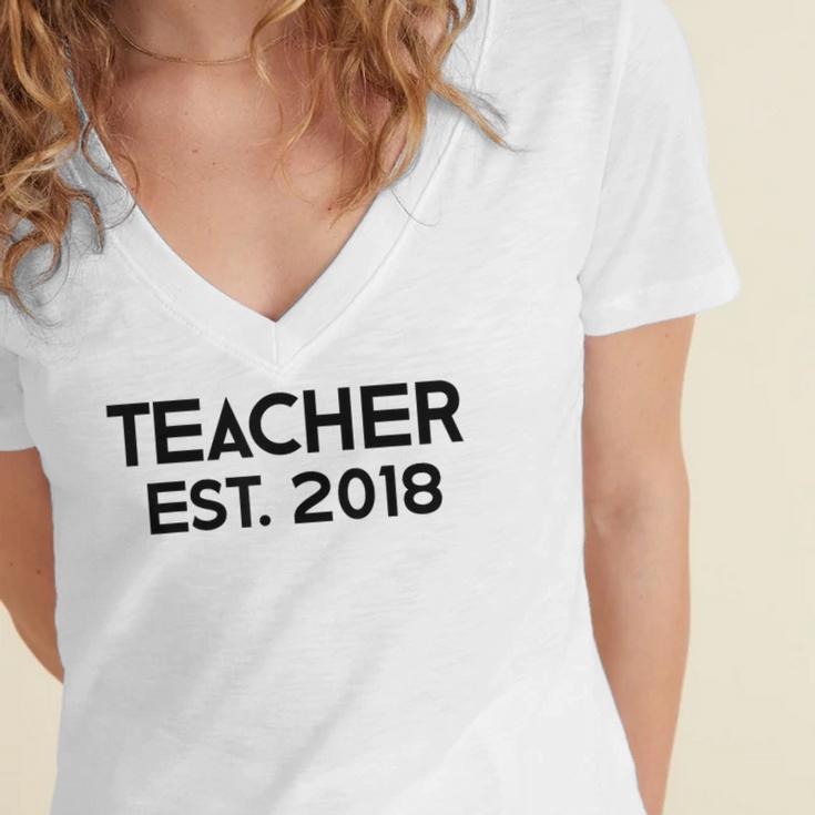 Teacher Graduation Teacher Est 2018 Tee Him Her Women's Jersey Short Sleeve Deep V-Neck Tshirt
