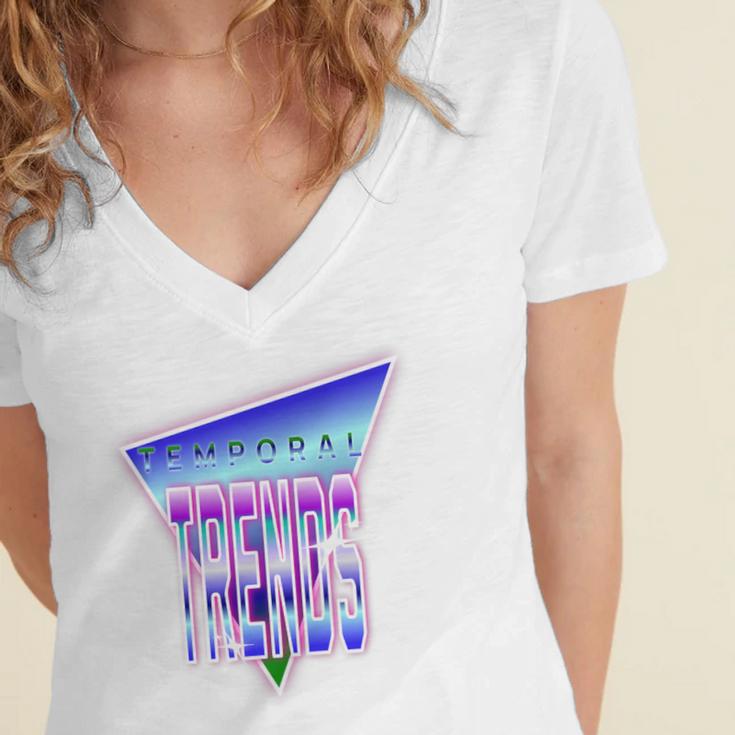 Temporal Trends Vaporwave Style Retro Nostalgia Look Premium Tri-Blend Women's Jersey Short Sleeve Deep V-Neck Tshirt Temporal Trends Vaporwave Style Retro Nostalgia Look Premium Tri-Blend Women's Jersey Short Sleeve Deep V-Neck Tshirt