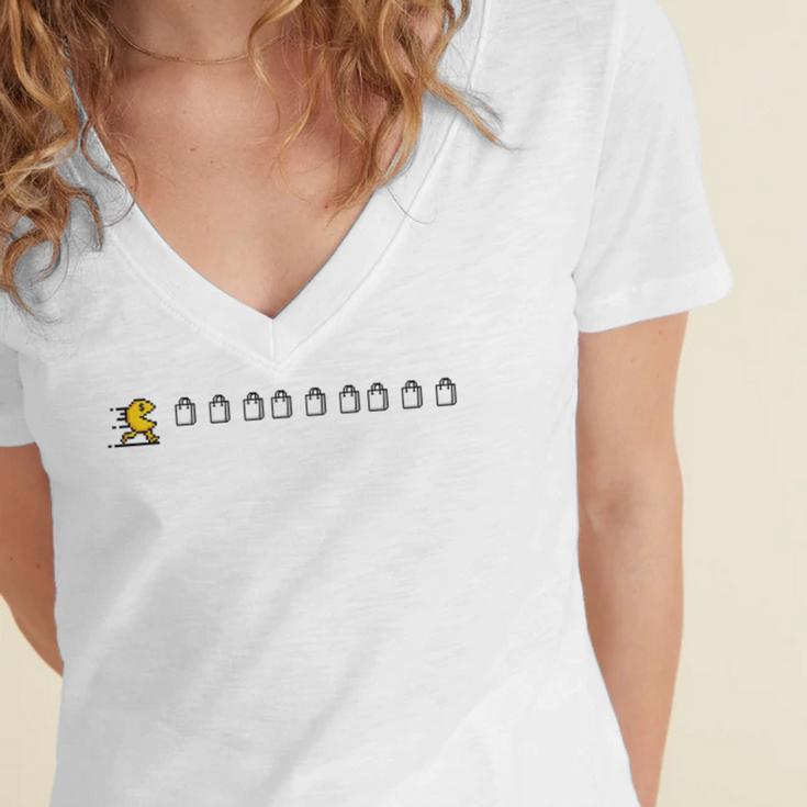 Thanksgiving Fun Nostalgia Pixels Shopping Therapy Women's Jersey Short Sleeve Deep V-Neck Tshirt