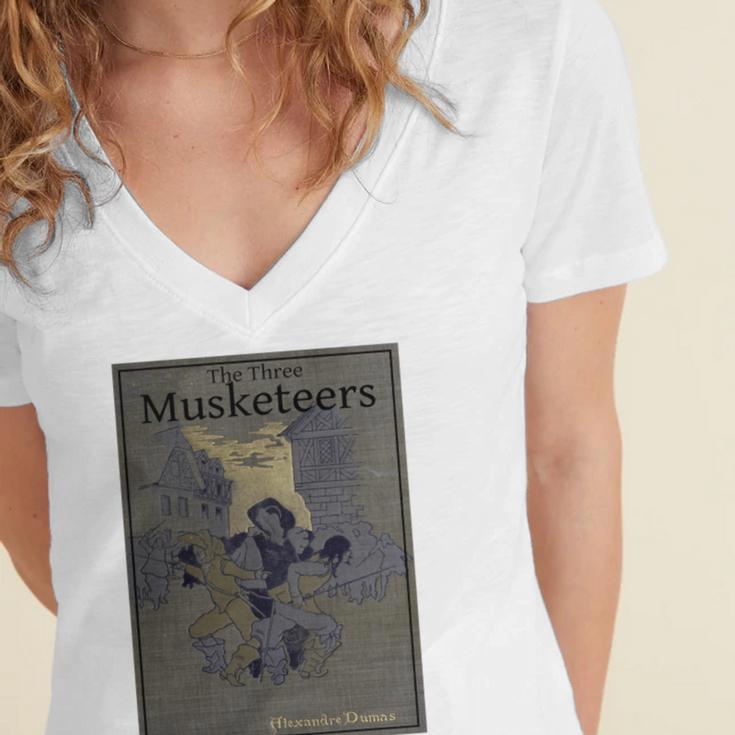 The Three Musketeers Book Cover Women's Jersey Short Sleeve Deep V-Neck Tshirt