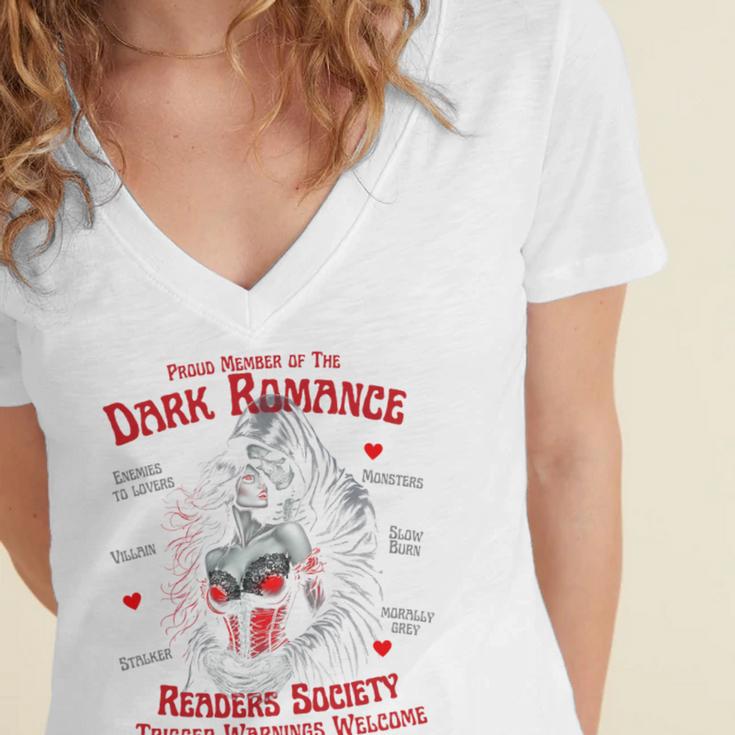 Trigger Warning Book Lover Dark Romance Smut Reader Women's Jersey Short Sleeve Deep V-Neck Tshirt