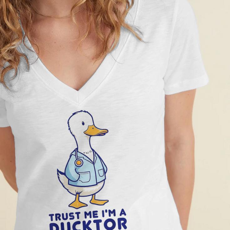 Trust Me I'm a Ducktor Doctor Sayings Graduation Women's Jersey Short Sleeve Deep V-Neck Tshirt