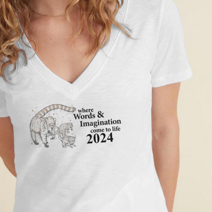 Tucson Festival Of Book TFOB 2024 Coatimundi Mascot Women's Jersey Short Sleeve Deep V-Neck Tshirt Tucson Festival Of Book TFOB 2024 Coatimundi Mascot Women's Jersey Short Sleeve Deep V-Neck Tshirt