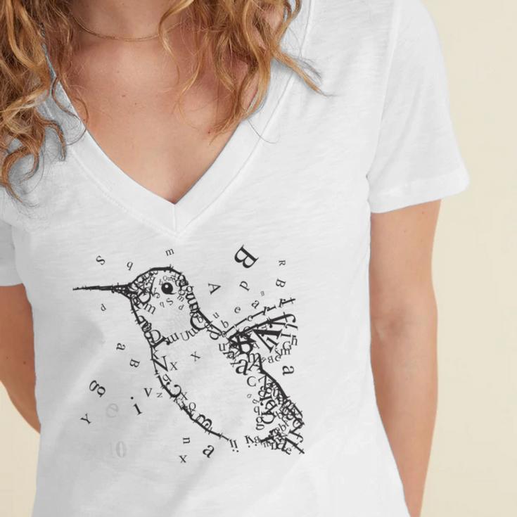 Tucson Festival Of Books TFOB 2010 Hummingbird Mascot Women's Jersey Short Sleeve Deep V-Neck Tshirt Tucson Festival Of Books TFOB 2010 Hummingbird Mascot Women's Jersey Short Sleeve Deep V-Neck Tshirt