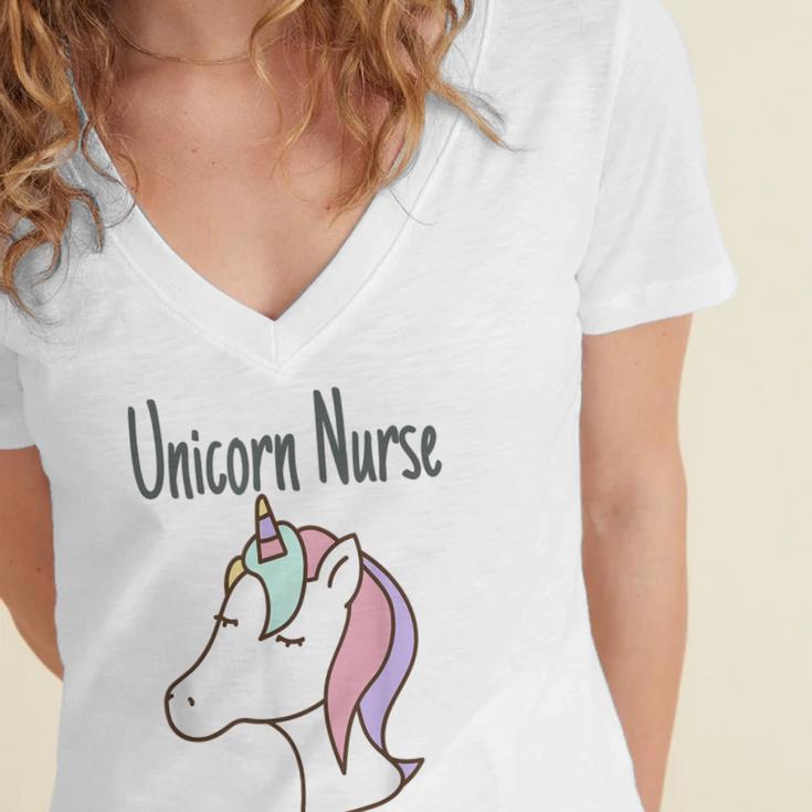 Unicorn RN GraduationShirt Nurse Shirts Women's Jersey Short Sleeve Deep V-Neck Tshirt