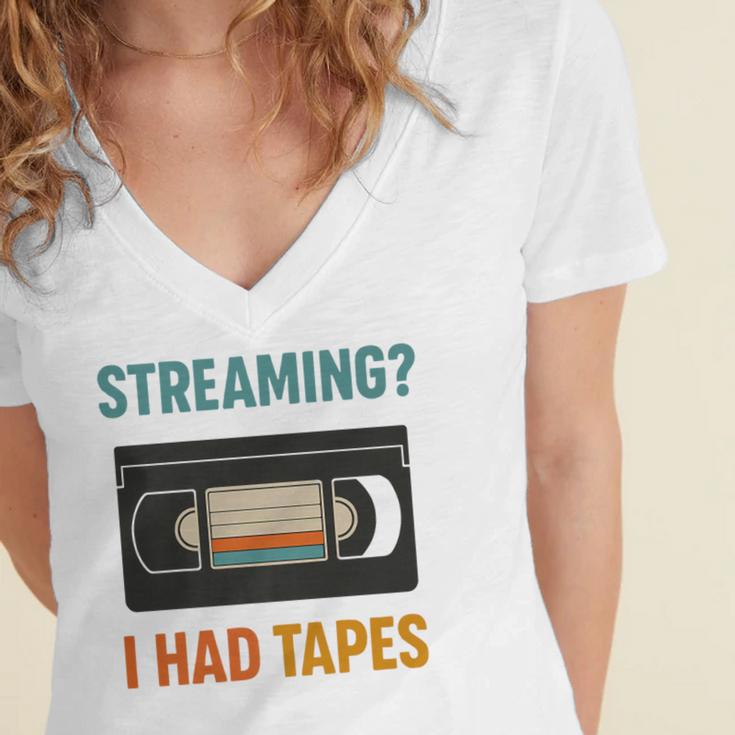 VHS Cassette Tape Retro 80s 90s Nostalgia Premium Women's Jersey Short Sleeve Deep V-Neck Tshirt VHS Cassette Tape Retro 80s 90s Nostalgia Premium Women's Jersey Short Sleeve Deep V-Neck Tshirt