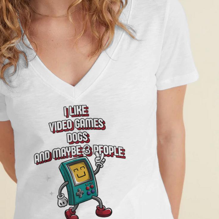 I Like Video Games Dogs And Maybe 3 People Gamer Introvert Raglan Baseball Tee Women's Jersey Short Sleeve Deep V-Neck Tshirt I Like Video Games Dogs And Maybe 3 People Gamer Introvert Raglan Baseball Tee Women's Jersey Short Sleeve Deep V-Neck Tshirt