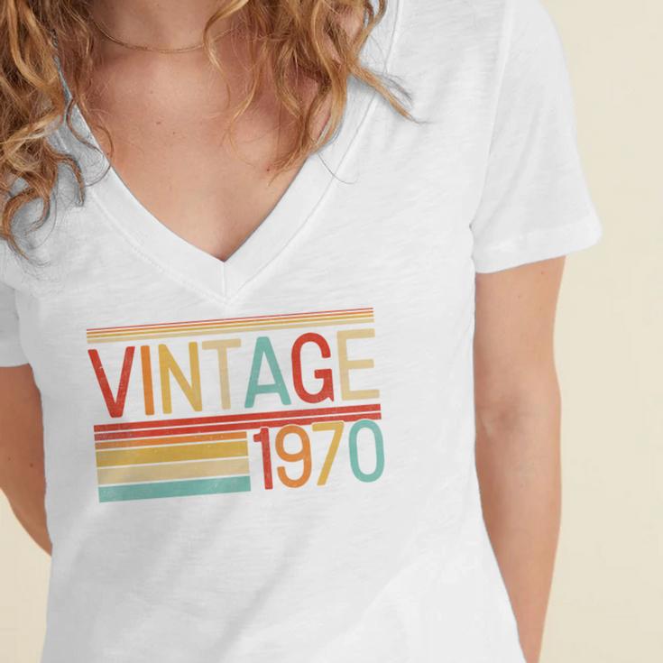 Vintage 1970 Birthday Retro Style 70's Born Nostalgia Party Premium Tri-Blend Women's Jersey Short Sleeve Deep V-Neck Tshirt