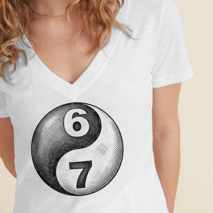 Vintage 6 7 Sketch Yin Yang Namaste Six Seven Nostalgia Women's Jersey Short Sleeve Deep V-Neck Tshirt