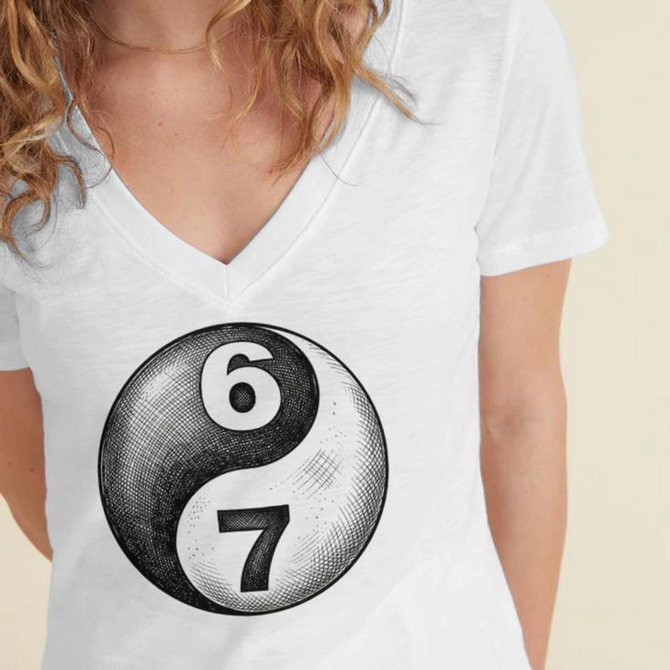 Vintage 6 7 Sketch Yin Yang Namaste Six Seven Nostalgia Women's Jersey Short Sleeve Deep V-Neck Tshirt Vintage 6 7 Sketch Yin Yang Namaste Six Seven Nostalgia Women's Jersey Short Sleeve Deep V-Neck Tshirt