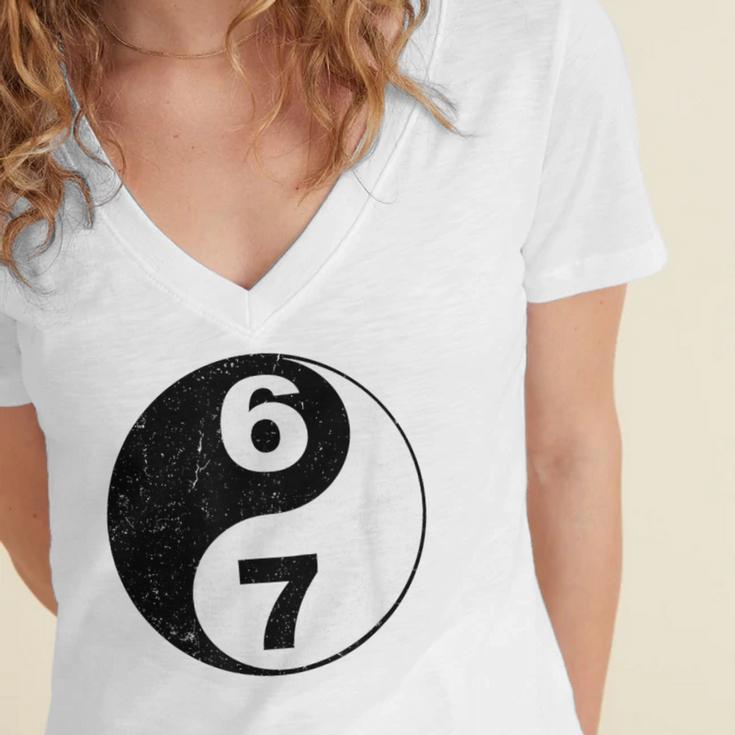 Vintage 6 7 Yin Yang Namaste Six Seven Nostalgia Women's Jersey Short Sleeve Deep V-Neck Tshirt