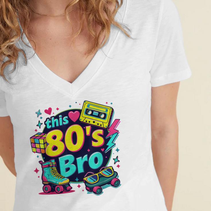 Vintage 80s Bro Eighties Party Costume 80s Nostalgia Women's Jersey Short Sleeve Deep V-Neck Tshirt