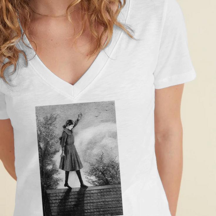Vintage Anne Of Green Gables -Roof Scene From Book Premium Tri-Blend T-Shirt Women's Jersey Short Sleeve Deep V-Neck Tshirt