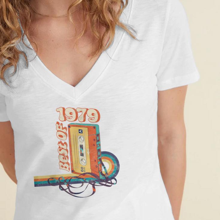 Vintage Best Of 1979 41st Birthday Graduation Cassette Tape Women's Jersey Short Sleeve Deep V-Neck Tshirt