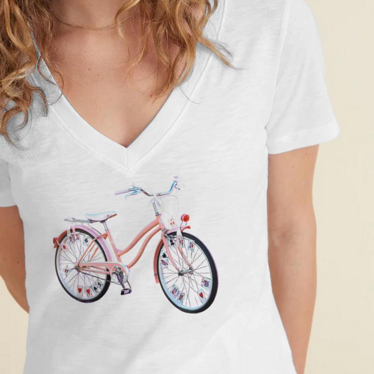 Vintage Bicycle With Playing Cards Nostalgia Premium Tri-Blend Women's Jersey Short Sleeve Deep V-Neck Tshirt
