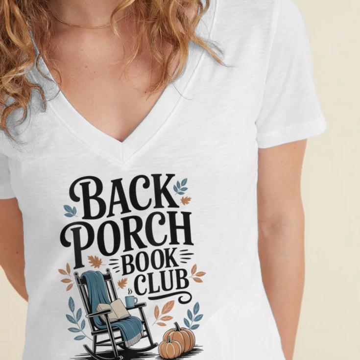 Vintage Reader Author Country Aesthetic Back Porch Book Club Women's Jersey Short Sleeve Deep V-Neck Tshirt