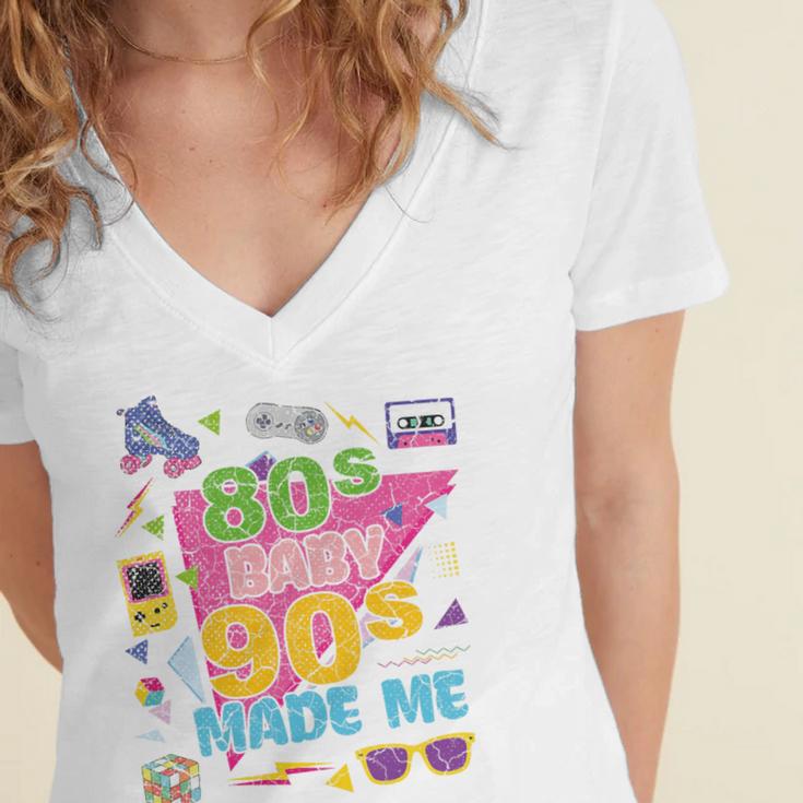 Vintage Retro 80's Baby 90's Made Me 1980s 1990s Nostalgia Premium Tri-Blend Women's Jersey Short Sleeve Deep V-Neck Tshirt