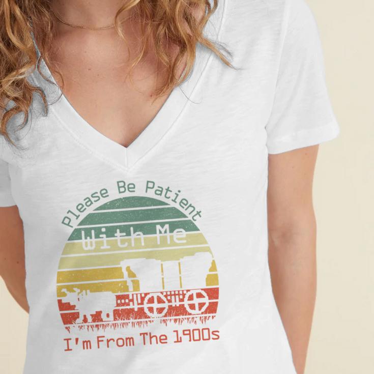 Vintage Sunset Please Be Patient With Me I'm From The 1900s Premium Women's Jersey Short Sleeve Deep V-Neck Tshirt Vintage Sunset Please Be Patient With Me I'm From The 1900s Premium Women's Jersey Short Sleeve Deep V-Neck Tshirt