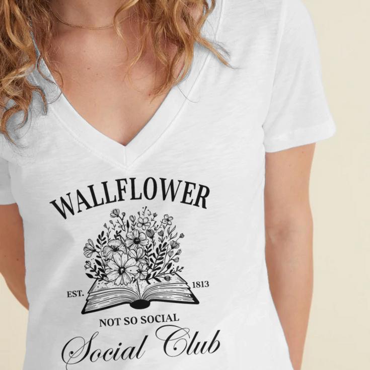 Wallflower Social Club Wildflower Social Club Book Lover Women's Jersey Short Sleeve Deep V-Neck Tshirt