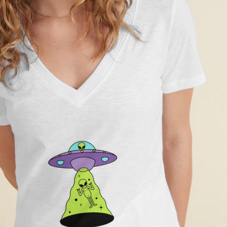 I Wanna Go Home Introvert UFO UAP Flying Saucer Trippy Alien Women's Jersey Short Sleeve Deep V-Neck Tshirt I Wanna Go Home Introvert UFO UAP Flying Saucer Trippy Alien Women's Jersey Short Sleeve Deep V-Neck Tshirt