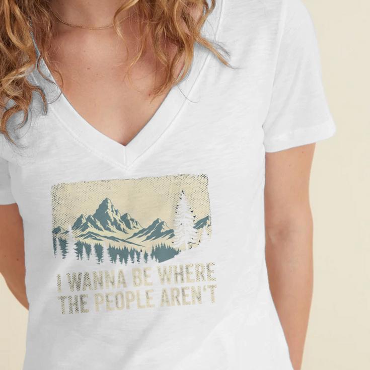 I Wanna Be Where The People Arent Hiking Camping Introvert Women's Jersey Short Sleeve Deep V-Neck Tshirt