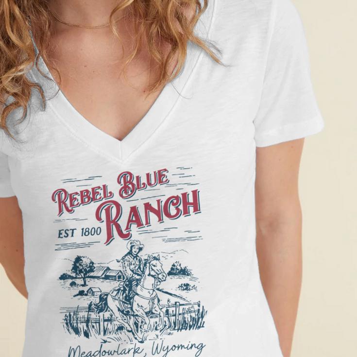 Western Book Love Cowboy Reader Bookish Bookworm Cowgirl Women's Jersey Short Sleeve Deep V-Neck Tshirt