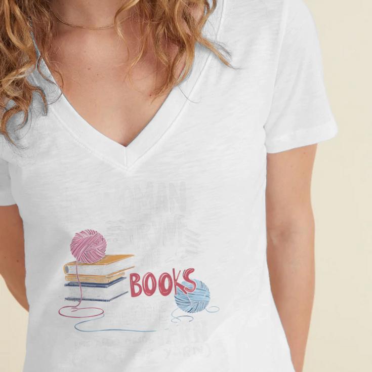 A Woman Cannot Survive On Books Alone She Also Needs Yarn Premium Women's Jersey Short Sleeve Deep V-Neck Tshirt