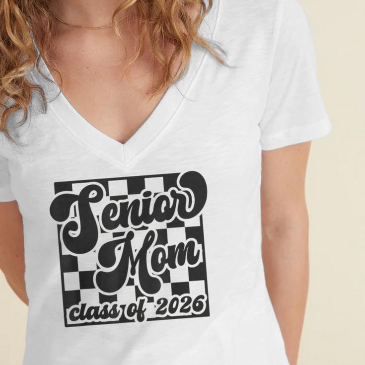 Women Senior Mom Class Of 2026 Retro Graduation Senior Mama Women's Jersey Short Sleeve Deep V-Neck Tshirt