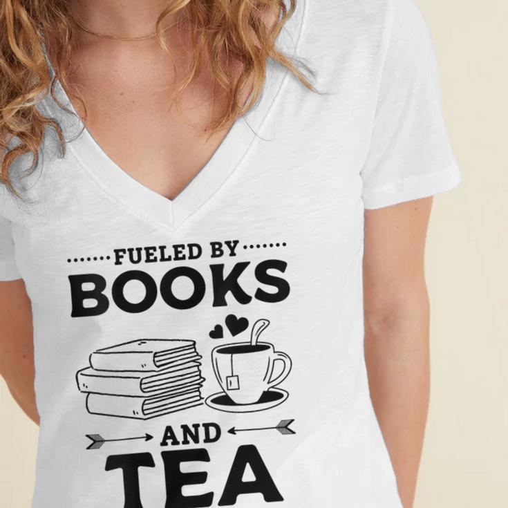 Women's Fueled By Books And Tea Book Lover Bookworm Reading Books Women's Jersey Short Sleeve Deep V-Neck Tshirt Women's Fueled By Books And Tea Book Lover Bookworm Reading Books Women's Jersey Short Sleeve Deep V-Neck Tshirt